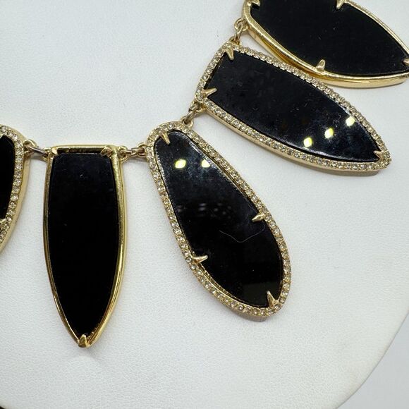 Stella & Dot Necklace Black Gold Tone  Rhinestone Allegria Bib Statement Jewelry - Picture 6 of 13